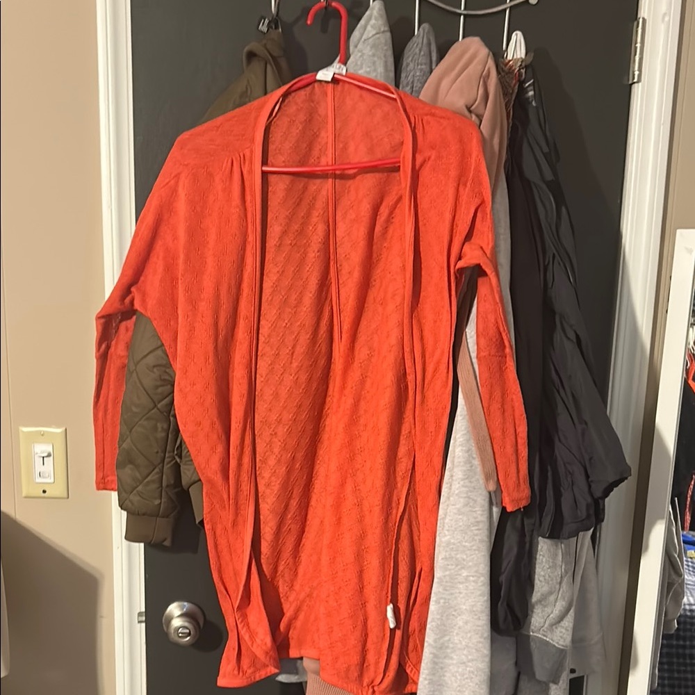 Bright Orange Open-Front Cardigan